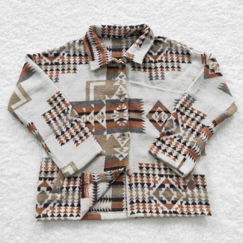 BT0279 Orange and Black Arrow Geometric Long Sleeve Shirt