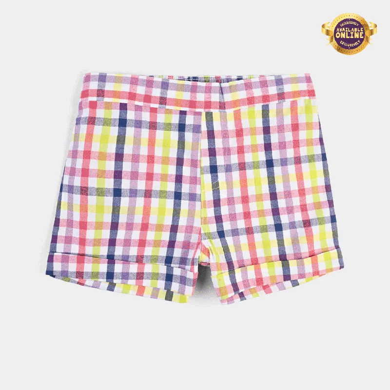 Infant Girls Poly Cotton Short Multi Check-Multi